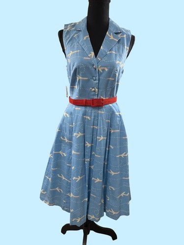 Modcloth Retro Style Airplane Print Sleeveless Dress