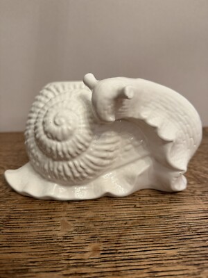 Rare Vintage White Ceramic Snail Planter - Made In Spain HISPANIA Retro 1984