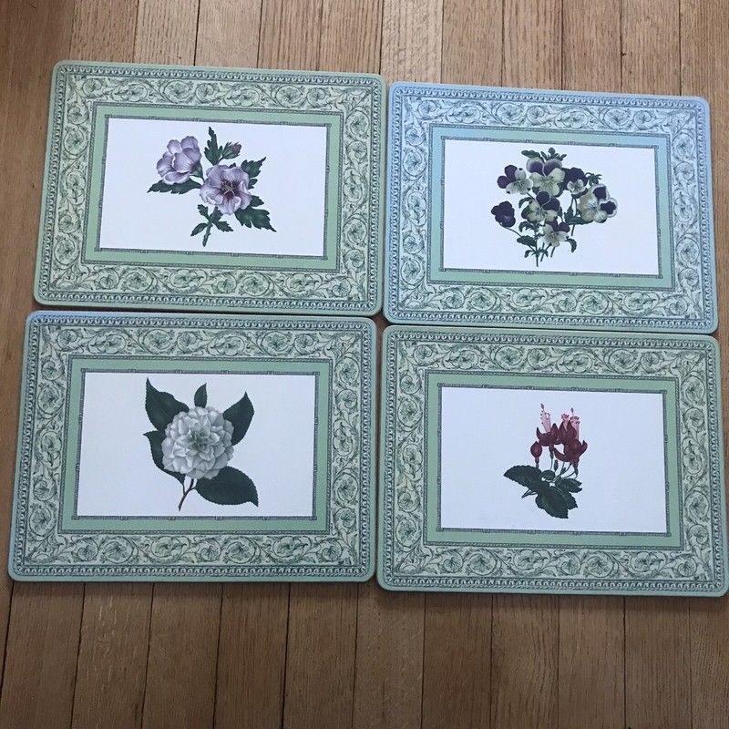 Set Of 4 floral cork placemats cottagecore cabincore light green Tradwife Home