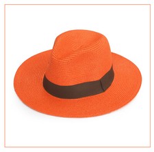 Panama Trilby Orange Hat Black Ginger Foldable Roll Up + Travel Bag Holiday New