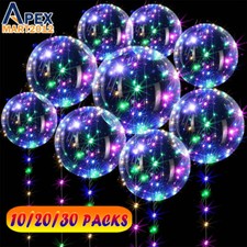 10/20/30Pcs LED Light Up BoBo Balloons Party Birthday Transparent Bubble Decor