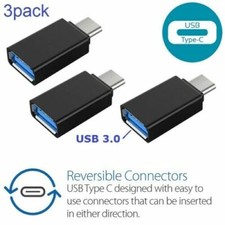 x3 3pack USB-C Type C 3.1 Male to USB 3.0 Female Converter Adapter OTG Black