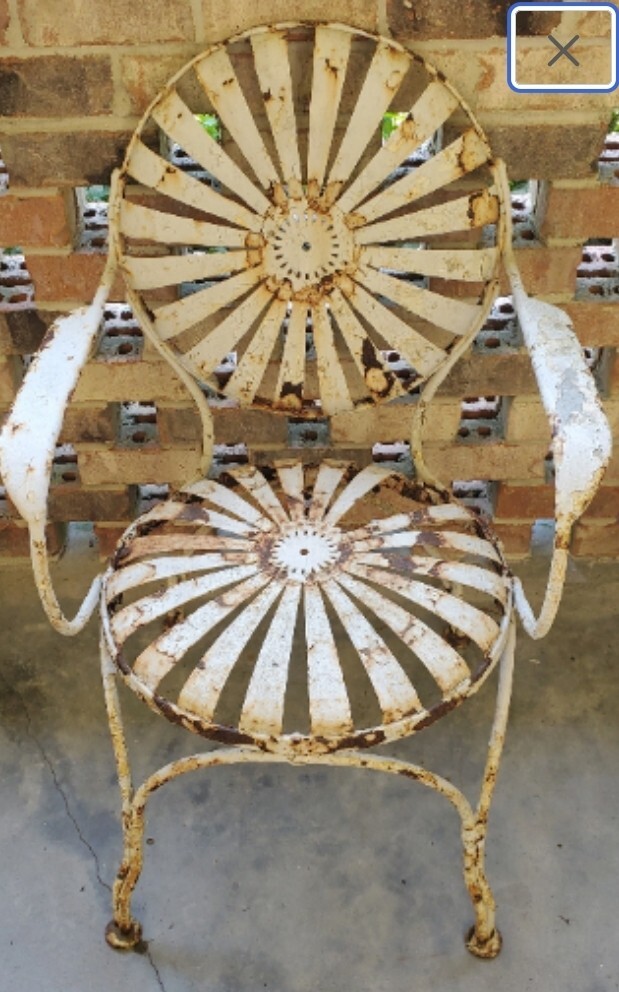 Antique Original Francois Carre Sunburst Garden Chairs Set of 2