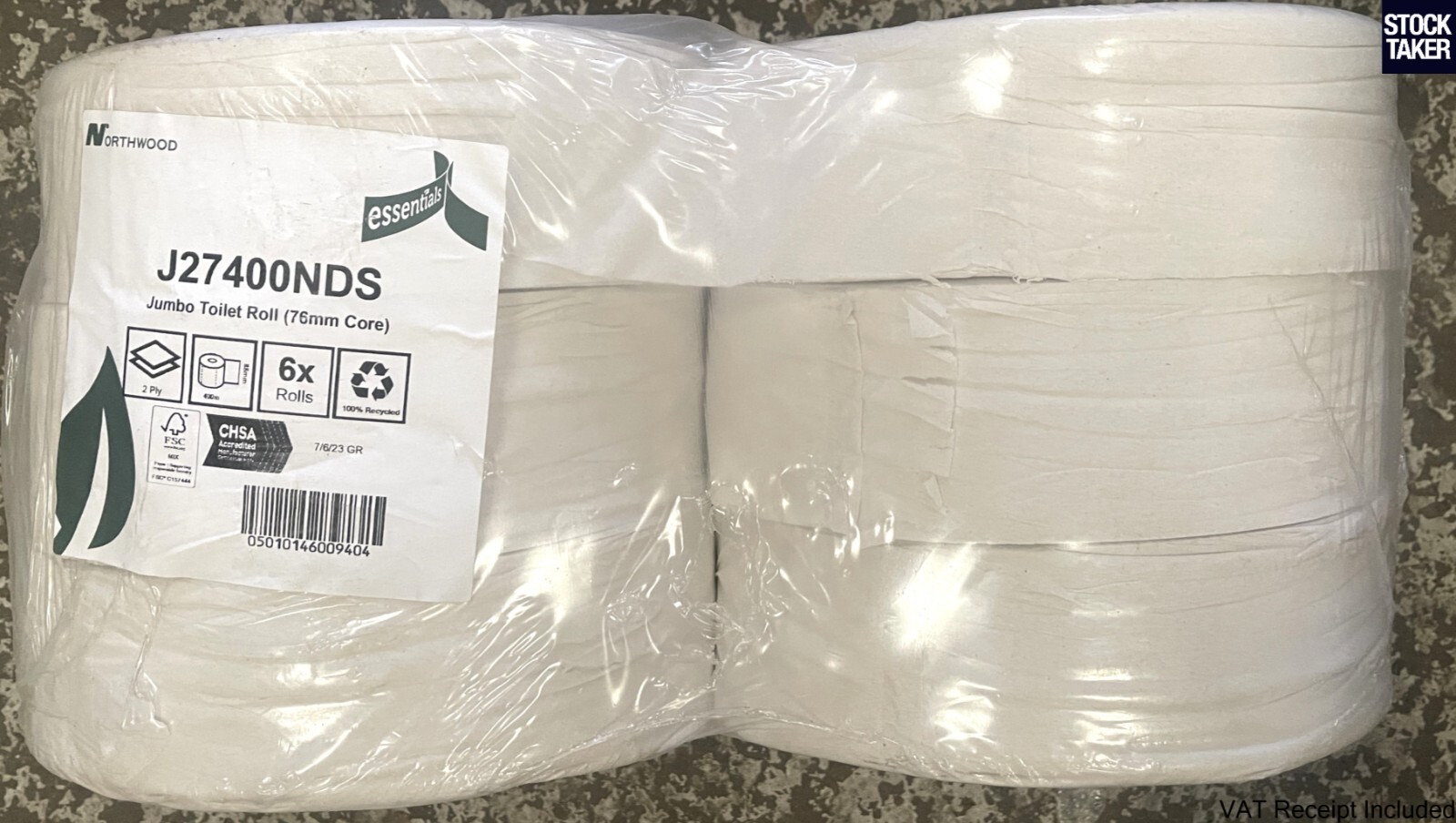 (6 Rolls) Jumbo Toilet Tissue Paper 2-Ply 400m x 88mm Core: 76mm (VAT Incl) Roll