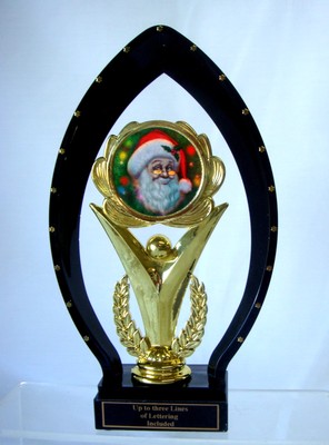 SANTA TROPHY, CHRISTMAS TROPHY, XMAS TROPHIES BLACK ARCH FREE LETTERING