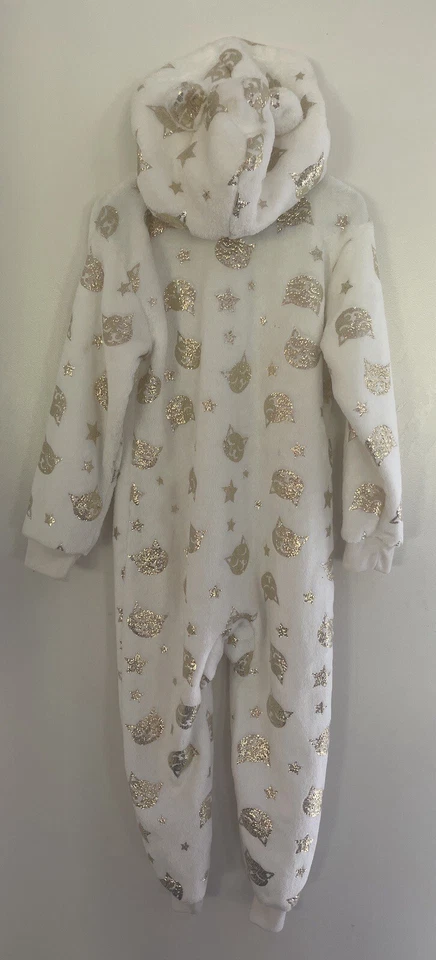 TCP Niños Niñas 1 Pieza Estampado Dorado Gato y Estrellas Acogedor Polar Con Capucha Pijamas Blanco XS 4 Foto 4 de 4