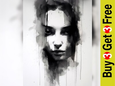 Monochromes Frauenporträt 5'' x 7'' Druck auf mattem Papier | Auffallende abstrakte Kunst