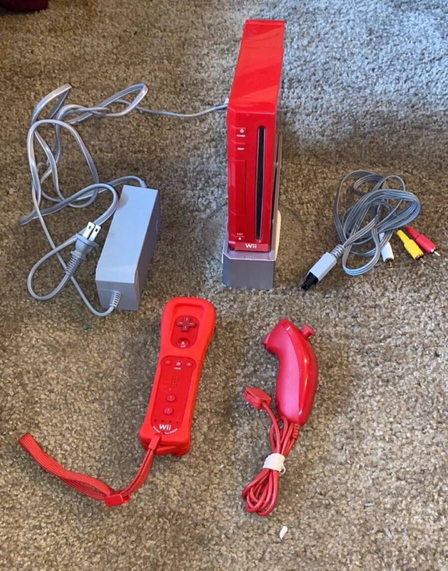 Rare Red Wii Anniversary Edition Console Remote And Cords Tested And Working