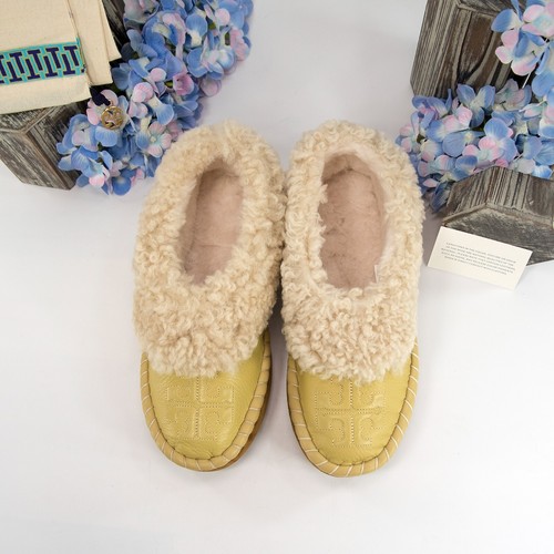 Tory Burch Cornbread Deer Leather Shearling Oversized Slipper Sz 7 NIB - Picture 8 of 9