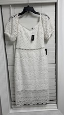 NWT Express Women's  XS White Eyelet  Midi Dress Sweetheart Neckline