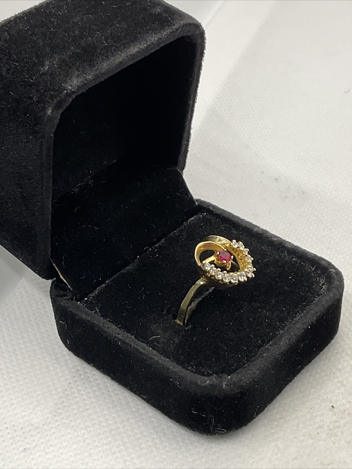 ELEGANT Solid 14K Yellow Gold Created Ruby & Whit… - image 14