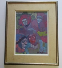 VINTAGE ABSTRACT PAINTING EXPRESSIONISM PORTRAIT HEADS FACES LISTED ARTIST VNTG