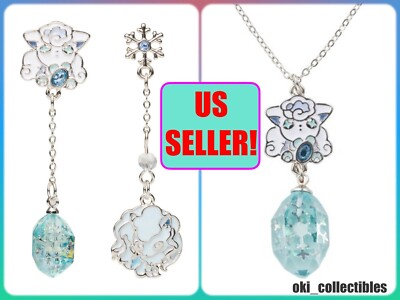   Pokemon Center Japan Alolan Vulpix Pierced Earrings Necklace Accessory Lot 