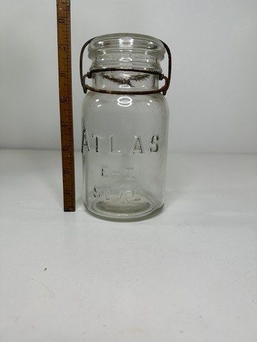 Vintage Atlas E-Z Seal Clear Gray Quart Canning Jar With Lid - Picture 3 of 12