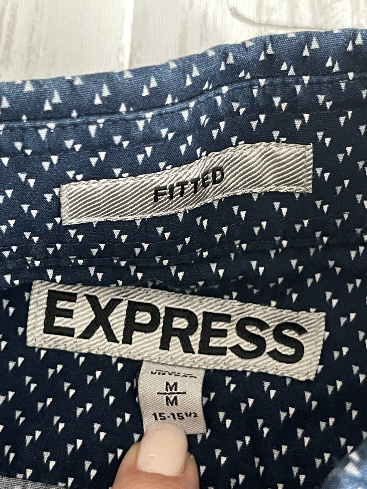 Express Men Fitted Button Down Blue & White Trian… - image 3