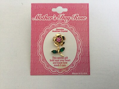 Mother s Day Austrian Crystal Rose Tac Pin On Card