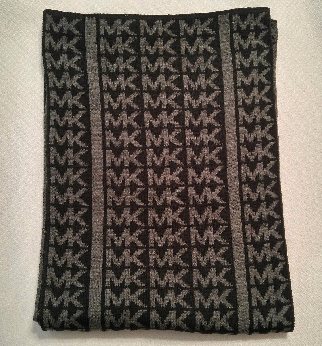 Michael Kors Black Grey Knit Reversible Scarf 64
