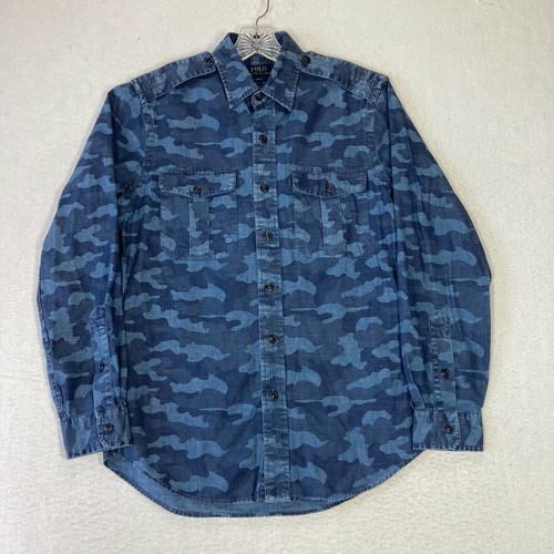 Polo Ralph Lauren Hemd Herren Small Indigo Camo Langarm Button Down Blau
