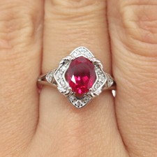 925 Sterling Silver Lab-Created Ruby  C Z Ring Size 7
