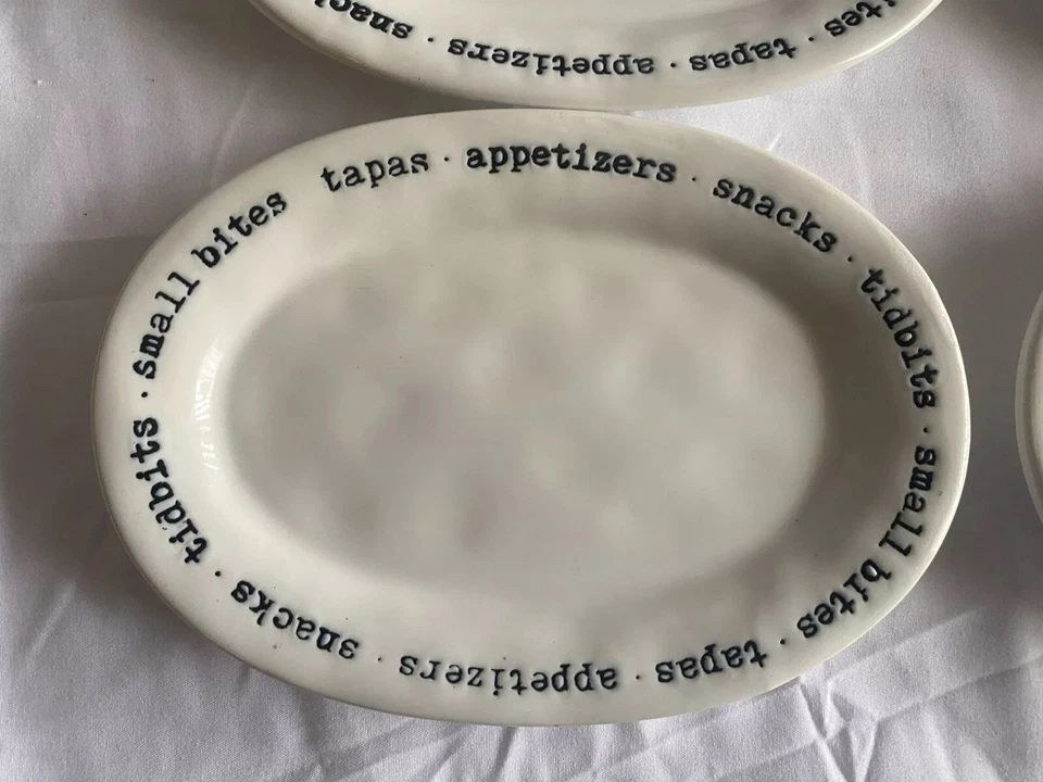 Lote de 4 Platos de Merienda Mud Pie Hors d'oeuvres Cerámica Pequeños Bocados 5" Ovalados Foto 2 de 4