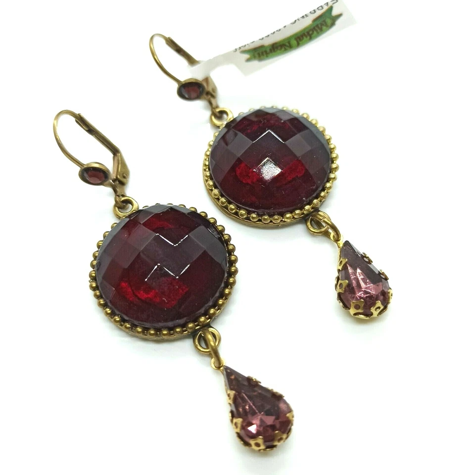 Brincos Michal Negrin longos vermelhos retrô facetados redondos de cristal assinado presente novo - Imagem 3 de 4