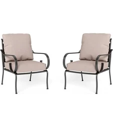 2 Piece Patio Chairs Outdoor Dining Chair Metal Chair Garden Furniture w/Cushion