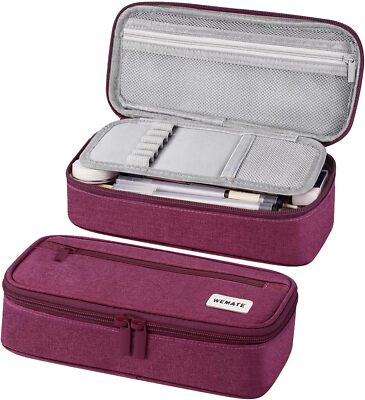 WEMATE Large Pencil Case, Big Capacity Pouch Stationery Pen Purple Red 