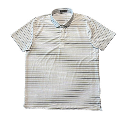 G/FORE Polo Shirt Men's XL White Gold Striped Golf Short Sleeve Button Top