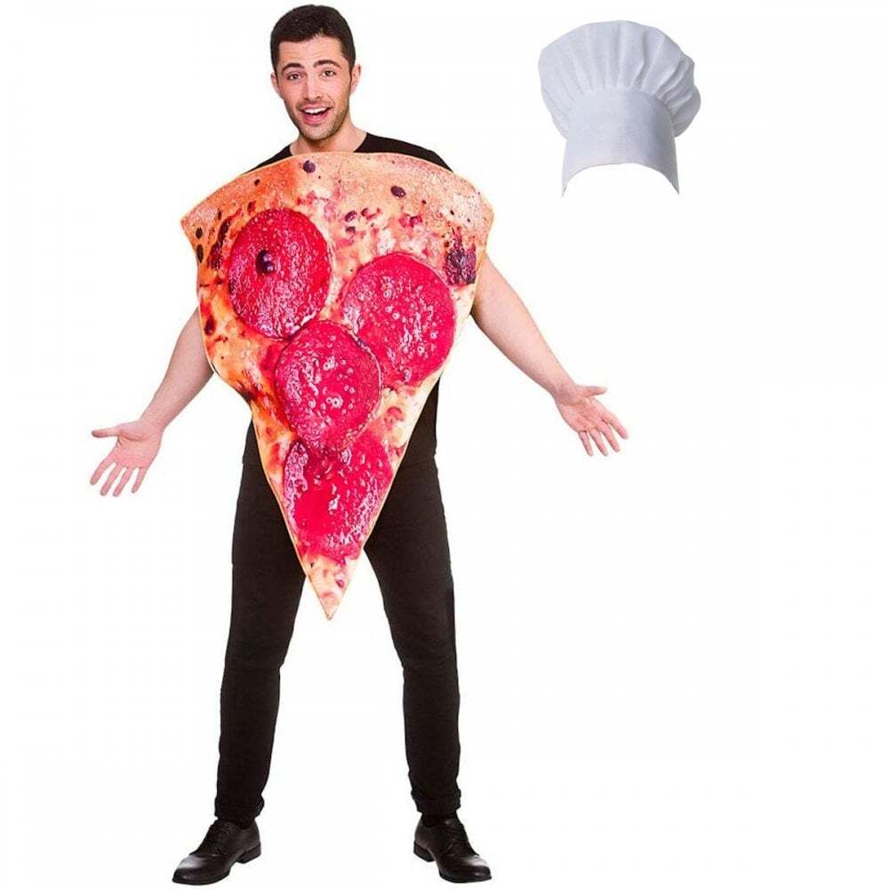 Adult Funny Pepperoni Pizza Slice + Chef Hat Food Novelty Stag Party Fancy Dress