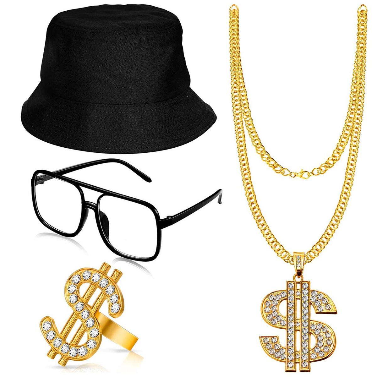 90s Outfits For Men 90s Hip Hop Costume Kit Bucket Hat, Gold