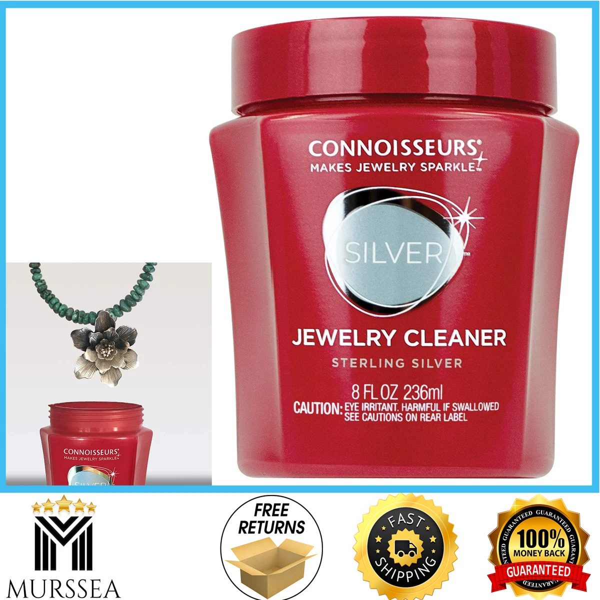 Connoisseurs Sterling Silver Jewelry Cleaner Removes tarnish , 8 Ounce