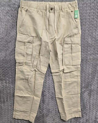 GAP Cargo Pants Khaki Pockets Drawstring Cotton Linen Mens Size