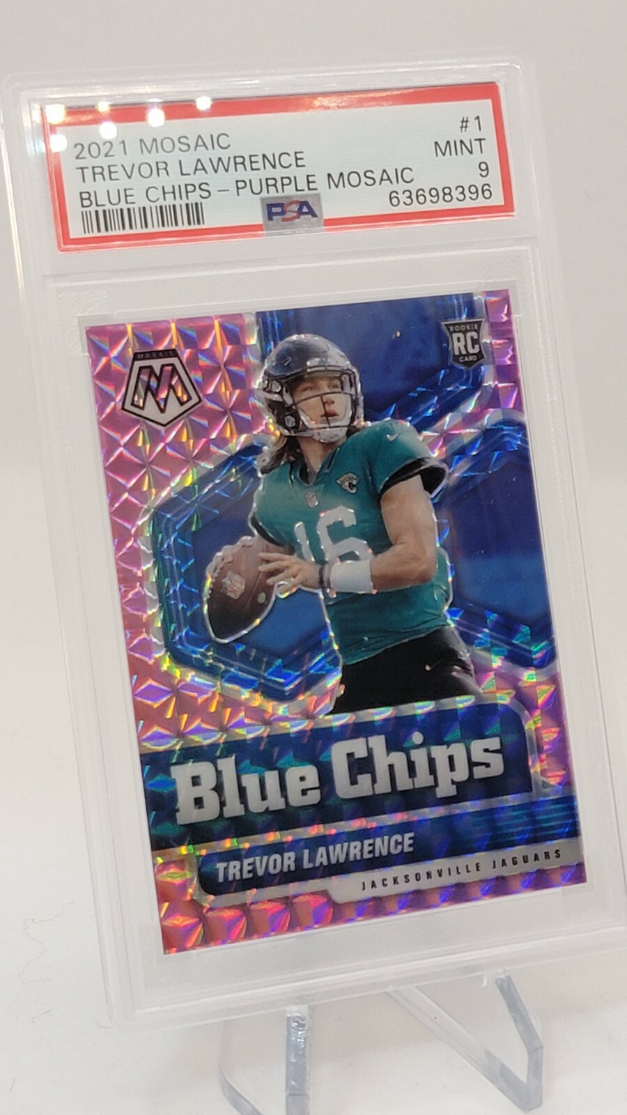 2021 Mosaic PSA 9 Purple Prizm Parallel Blue Chips #1 Trevor Lawrence RC /49