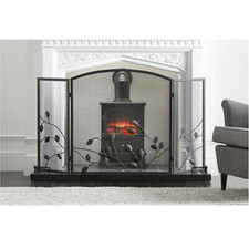Fire Screen Spark Stove Safety Guard Freestanding Autumn Leaves Design