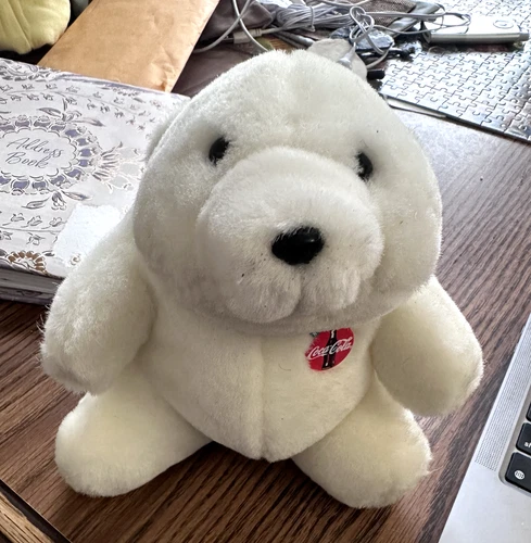 Vintage 1993 7" Coca Cola Small White Plush Polar Bear (Teddy Bear Stuffed Toy)