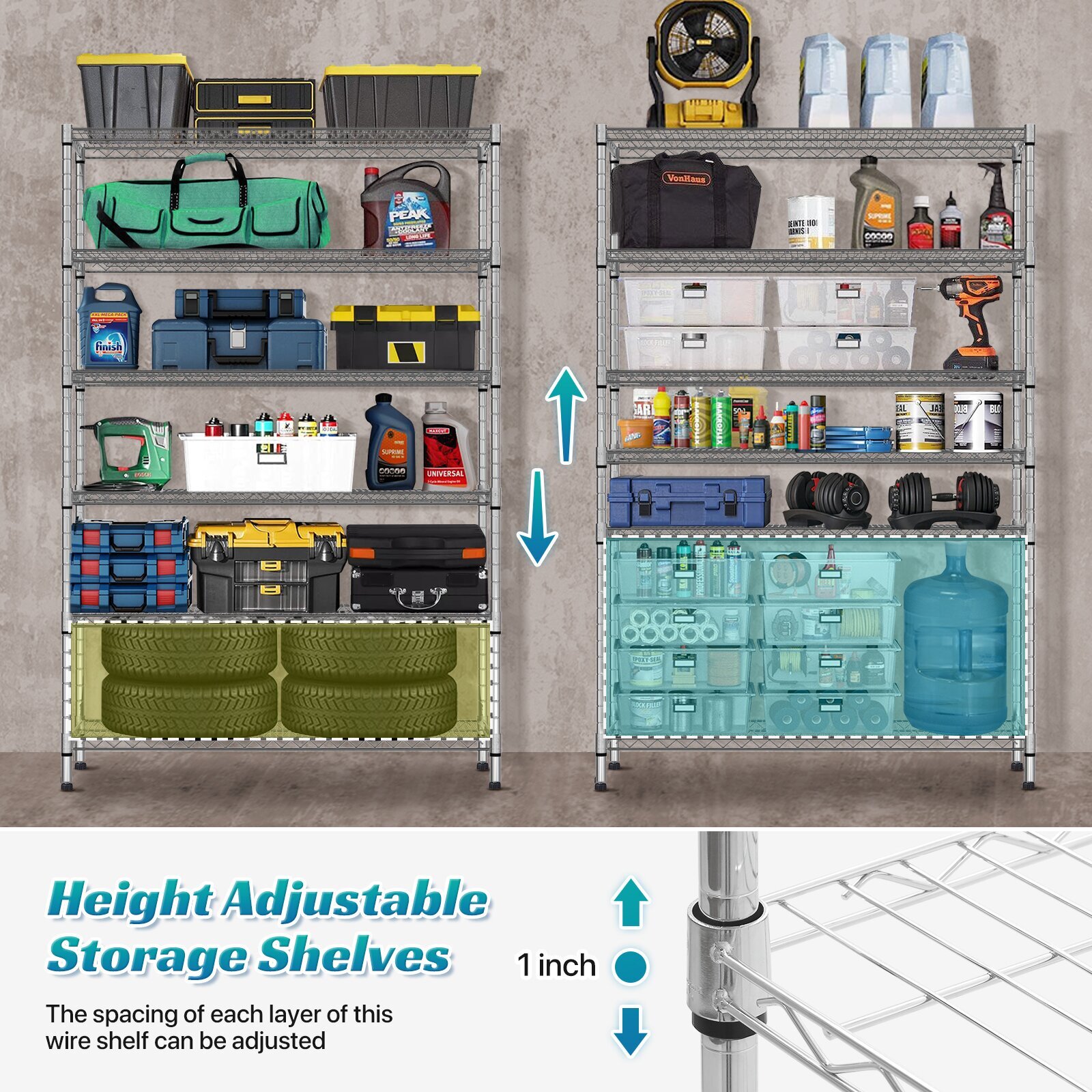 6-Tier Wire Shelving Unit NSF Metal Storage Rack 6000 LBS Capacity 18 ...