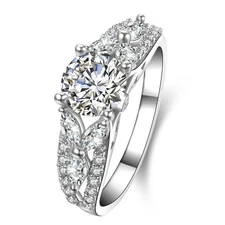 .925 Sterling Silver Round Cz Stone Wedding Band Engagement Ring Size 3-12 SS022