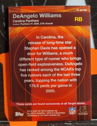 2006 TOPPS RED HOT ROOKIES ** DeANGELO WILLIAMS ** #11 " PANTHERS " - Picture 2 of 2