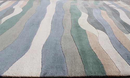 R17701 Bold Stripe Green Color Tibetan Woolen Area Rug 6' X 9' handmade in Nepal - Picture 8 of 9