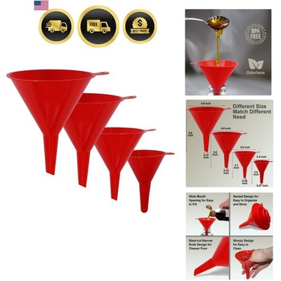 4 Pieces Plastic Funnel Set for Kitchen and Automotive Use, Mini, Small, Medi...