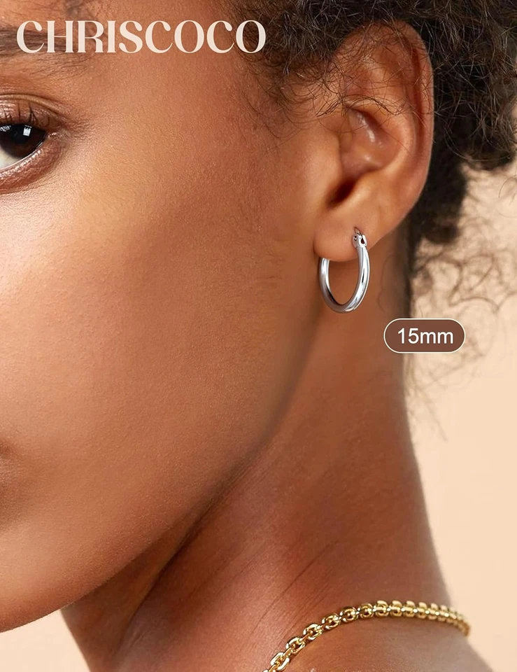 Orecchini Cerchio Argento 925 Ipoallergenico Grandi Orecchini Cerchio Oro Placca - Immagine 4 di 4