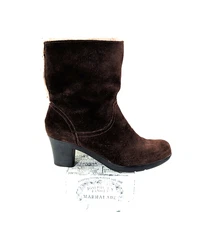 CLARKS Boots BENDABLES Women's 8.5M Chocolate Brown Faux Suede Sherpa Mid Calf