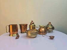 Vintage Miniature Copper Brass Kitchen Dollhouse Lot 6pc Stamped Japan 1960s
