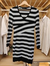 KAREN MILLEN DRESS SMALL BLACK GREY STRIPE KNIT LONG SLEEVE BODYCON jumper