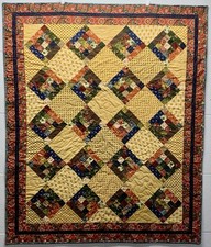 High Noon Quilt in Dark Honey, Red and Blue - Handmade - 100 Cotton 93