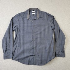 Calvin Klein Infinite Cool Shirt Mens Large Check Gray Button Up