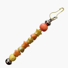 Beaded Bag Charm Zipper Pull Key Fob Yellow Orange Star Heart Beads Metal Clip