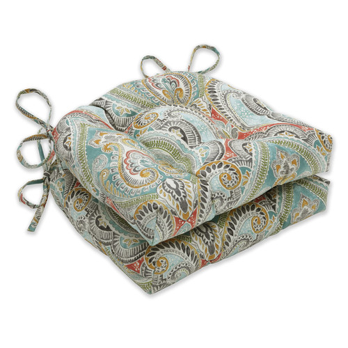 Paisley Indoor/Outdoor Chairpad with Ties, Reversible, Tufted, Weather, and F...