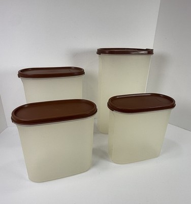 Vintage Tupperware Modular Mate Set Containers Lot of Four W/Brown Lids 1970s