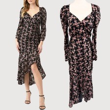ASTR Emmaline Velvet Floral Ruched Midi Dress Black S